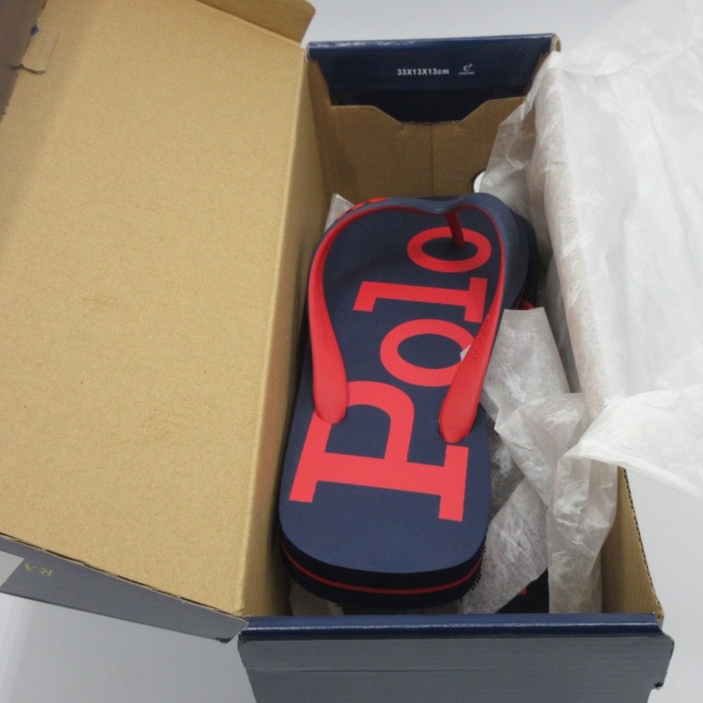 Polo Ralph Lauren Men  Size 11 D Bolt Logo Flip Flop Sandals Navy Blue Red New - Picture 5 of 9